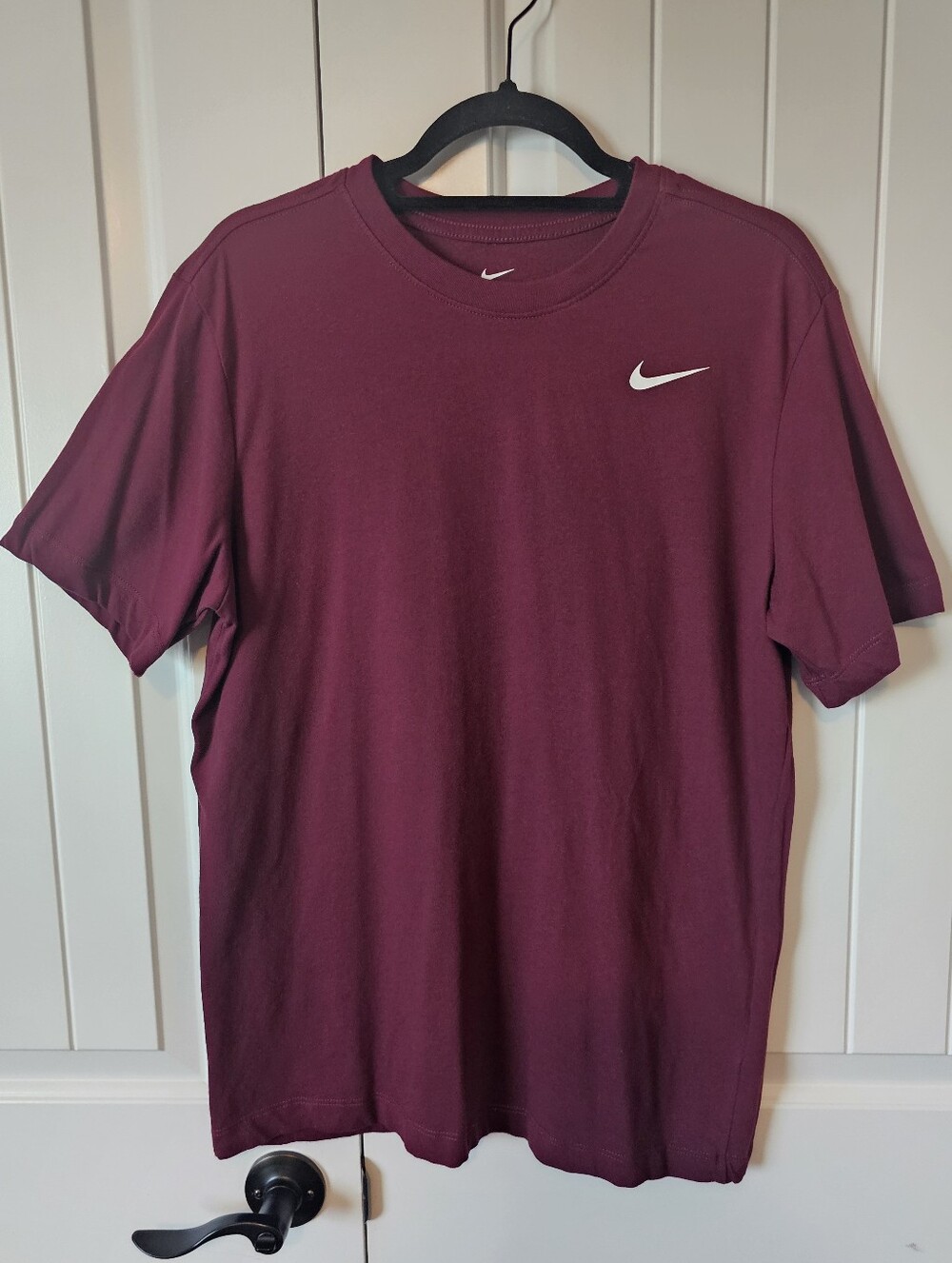 Nike Short Sleeve Crew Tee - Burgundy with White Swoosh